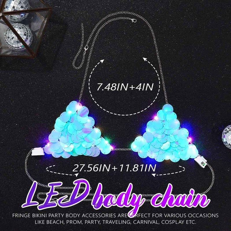 REETAN Light Up Bra Top Sequin Rave Led Body Accessories for Women - Image 2